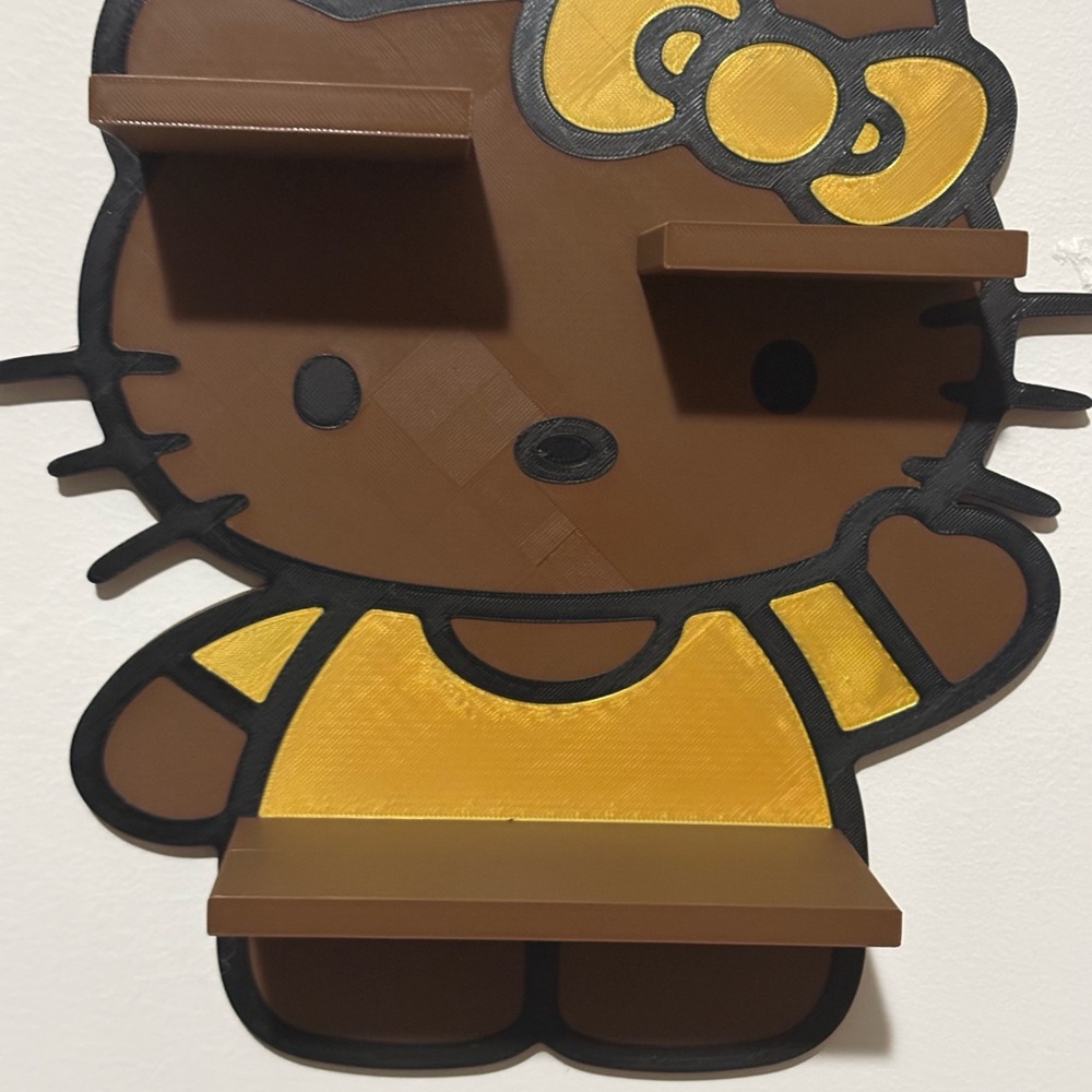 Hello Kitty Inspired Wall Shelf - Brown & Gold